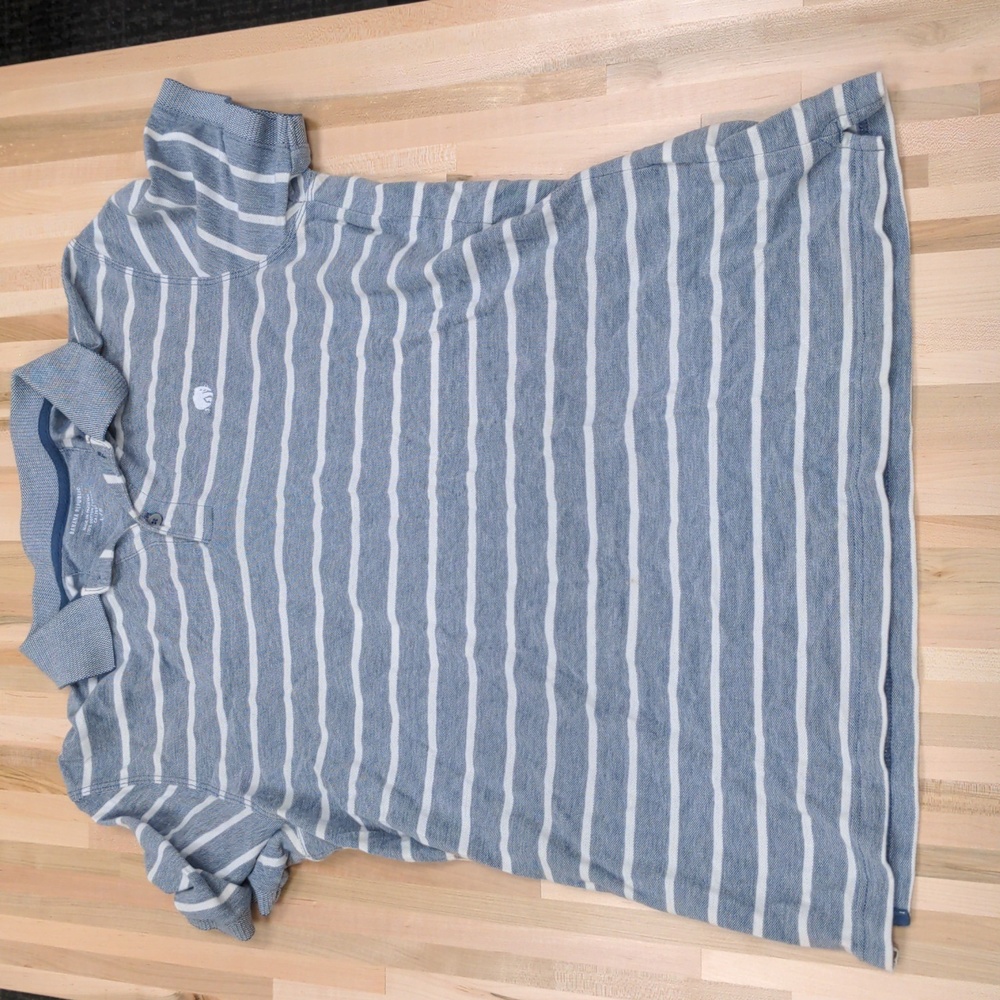 Banana Republic Mens Blue White Striped Polo Shirt Large L Short Sleeve